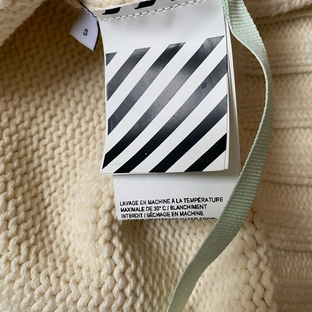 Off-White c/o Virgil Abloh Cream Knit Sweater Sz Small Logo Cuff 2013 Authentic - Picture 8 of 14